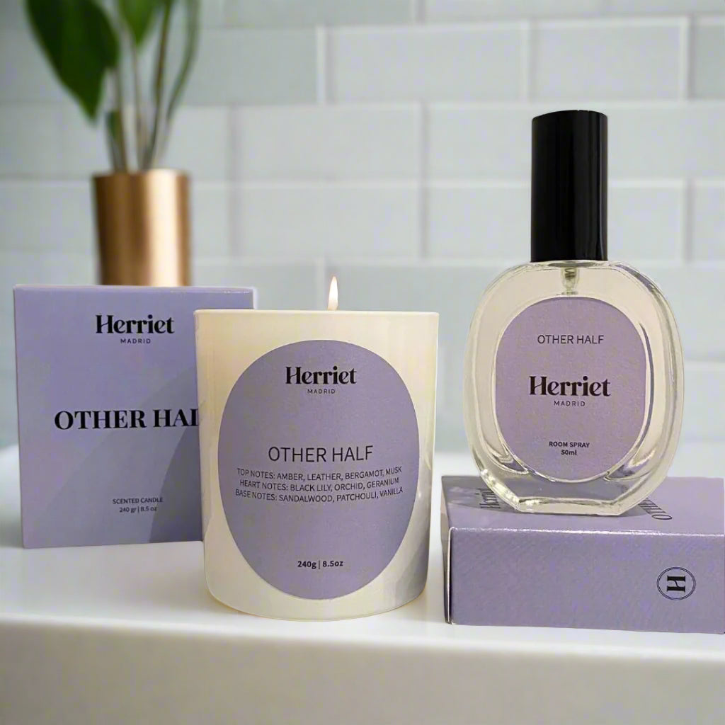 pack de vela aromatica y ambientador other half, perfecto para regalar, herriet