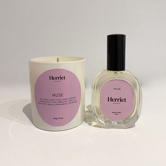 pack de vela aromática y ambientador muse de herriet