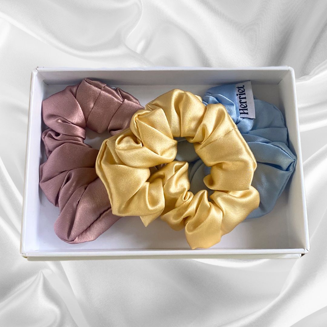 silk scrunchie set - coleteros de seda para evitar la rotura del cabello. Cuida de tu pelo mientras duermes